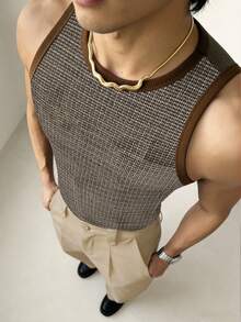 Manfinity Dauomo 男士休闲提花面料无袖背心 - 棕色 - 查看 3