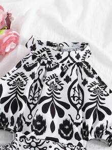 SHEIN Girls' Print Sleeveless Hollow-Out Waist Dress, Suitable For Summer Beach Holiday, Black & White - Black and White - View 3