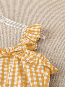 Franclia 女士休闲度假红色格子吊带修身A字中长连衣裙，春夏款 - 黃色 - 查看 4