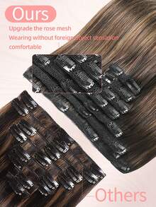 7片装，含20个夹子，120克双层缝制隐形夹式接发，真人发，T2-P2/6#深棕色渐变中棕色，真人发夹式接发，双层缝制真人发夹式接发，14-22英寸，适合女性女孩日常佩戴，冬季、圣诞节、万圣节装扮，秋季服装，女士秋季穿搭 - ST2-P2/6 - 查看 7