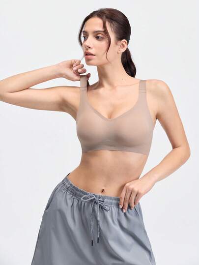 1pc Women's Casual Comfortable Wireless Bra, Solid Color Minimalist Seamless Bralette