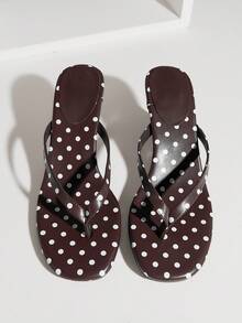 SHUZIA 女士极简时尚舒适圆头波点细高跟人字拖凉鞋 - 咖啡棕 - 查看 6