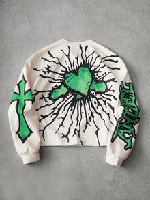 PAVTROS 男士街头风流行INS祈祷天使爱心数码印花套头卫衣，适合户外音乐节、夜店、送给男友/老公、周年纪念礼物 - 彩色 - 查看 2