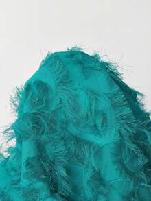 Maija Women's Casual Fashionable Street Style Vacation Minimalist Solid Color Frayed Hem Short Sleeve T-Shirt, Summer Fringe Tops Tassel Top Faux Feather Top St Patrick's Day Women Easter Summer Party Top Beach Holiday Vacation Going Out Graduation Casual Top Casual Blouses For Women - Green - View 6
