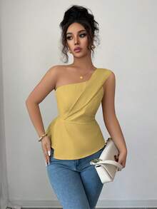 Selianne Blusa plisada de unicolor elegante para mujer, adecuada para el uso diario en verano - amarillo ganso - Ver 6