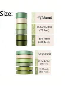 150 Yards 6-Packs Green Ribbon Assorted Solid ColorsSatin Ribbon For Crafts,Christmas,Gift Wrapping, Wedding,Flower Bouquet, Invitation, Hair Bows - Multicolor - View 2
