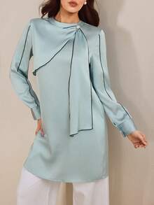 Graceveil Spring New Contrast Trim Blue Casual Shirt Elegant Blouses Dress Modest - Blue - View 7