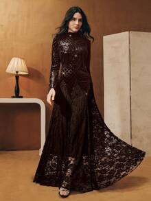 Anewsta Đầm nữ sang trọng, thanh lịch thêu họa tiết ngọc trai, thích hợp cho tiệc cưới, năm mới, dạ hội sang trọng, tiệc tùng, mùa xuân, lễ hội hóa trang. - Cà phê - Xem 5