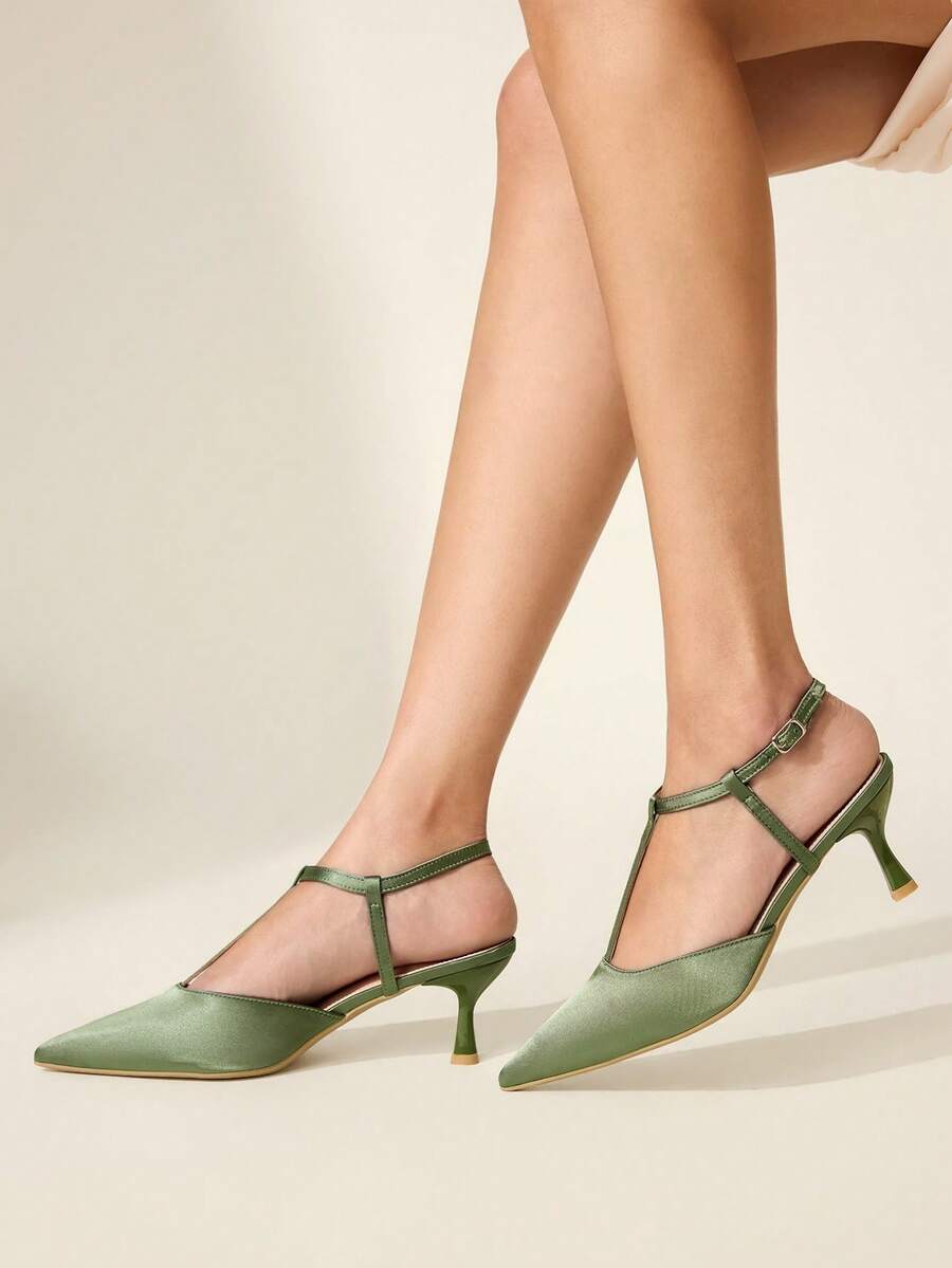 CUCCOO CHICEST Giày bệt nữ màu nâu cà phê, quai chữ T, mũi nhọn, gót thấp, quai ngang mắt cá chân, thích hợp đi làm, hẹn hò, dự tiệc, giày mùa xuân, nghỉ xuân, lễ Phục sinh, ngày Valentine. - màu xanh lá - Xem 1