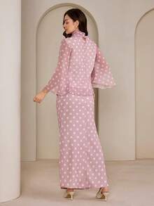 Graceveil 女士波点雪纺系腰两件套 - 藕粉色 - 查看 2