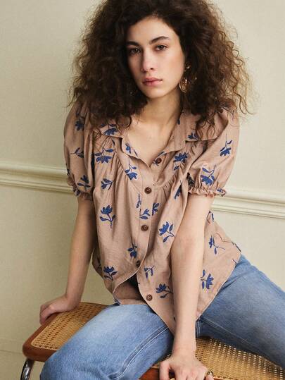 Écloséra Women's Elegant Blouses, Commuter Blouses, French Blouses, Retro Blouses, Embroidered Blouses, V-Neck Blouses, Floral Blouses, Short-Sleeved Blouses, Color-Blocked Blouses, Spring/Summer Blouses.