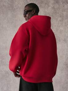 STYNVO Men's Slogan Print Drawstring Hooded Casual Sweatshirt Heavyweight Hoodie Streetwear Hoodie Red Hoodie Oversized Hoodie Oversize Hoodie Boxing Sumwon - Red - View 2