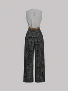 SHEIN MOD 加大码女装夏季欧美时尚性感纯色吊带金属装饰修身休闲连体裤 - 藏蓝色 - 查看 2