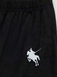 One Piece,Short Sleeve,Casual,Offset Print,Spring And Summer,Teen Girls' Summer Commuting Set, Sporty And Casual Straight-Leg Pants, Short-Sleeved Lightweight And Comfortable Two Pieces Set. - Black - View 7