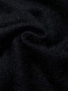 GlowEve CURVE Early Spring New Stylish Design Oblique Placket Metal Button Black Turtleneck Long Sleeve Sweater Paired With Waist Tie Black A-Line Skirt Women Faux Fur Sweater Set