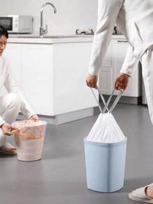 15Pcs/75pcs/Pack Thick Extra Large Drawstring Trash Bags, White Handles, Suitable For Kitchen, Office, Bedroom, Bathroom 4 Gallon Trash Cans, Convenient To Carry (Also Available In 15pcs/1 Roll Trial Pack),Kitchen,Bathroom,Home,Household Suppliers - Multicolor - View 2