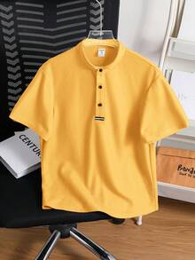 SHEIN Tween-Jungen Lässig vielseitige bequeme Poloshirt mit Stehkragen und Reißverschluss, locker geschnitten, kurzärmlig, einfarbig, geeignet für Pendeln, Schule, Lässig, Urlaub, Sport, Frühling/Sommer - Gelb - Übersicht 7