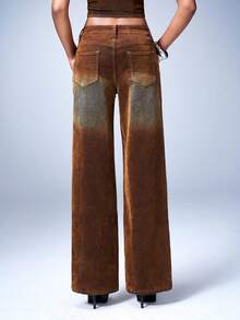 Y2Kool BiGraphic Quần jeans nữ dáng rộng, chất liệu denim màu nâu nhạt, kiểu dáng vintage Y2K, thích hợp cho mùa thu/đông, xuân/hè, các kỳ nghỉ, tiệc tùng, ngày Valentine và phối đồ hàng ngày. - màu nâu - Xem 2
