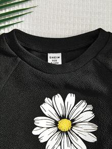 2pcs Baby Girl Loose Casual Minimalist Comfortable Round Neck Long Sleeve  Floral Pattern Sweatshirt And Flare Pants Set  Floral Pattern Knit Soft Crew Neck Long Sleeve Sweatshirt And Long Pants Set - Multicolor - View 3