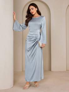 Graceveil Đầm kiểu Ả Rập tay loe xếp ly dành cho nữ - Màu xanh lam - Xem 1