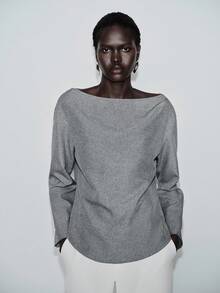 Lumivelle Women's Casual Cold Shoulder Linen Long Sleeve Shirt - Grey - View 4