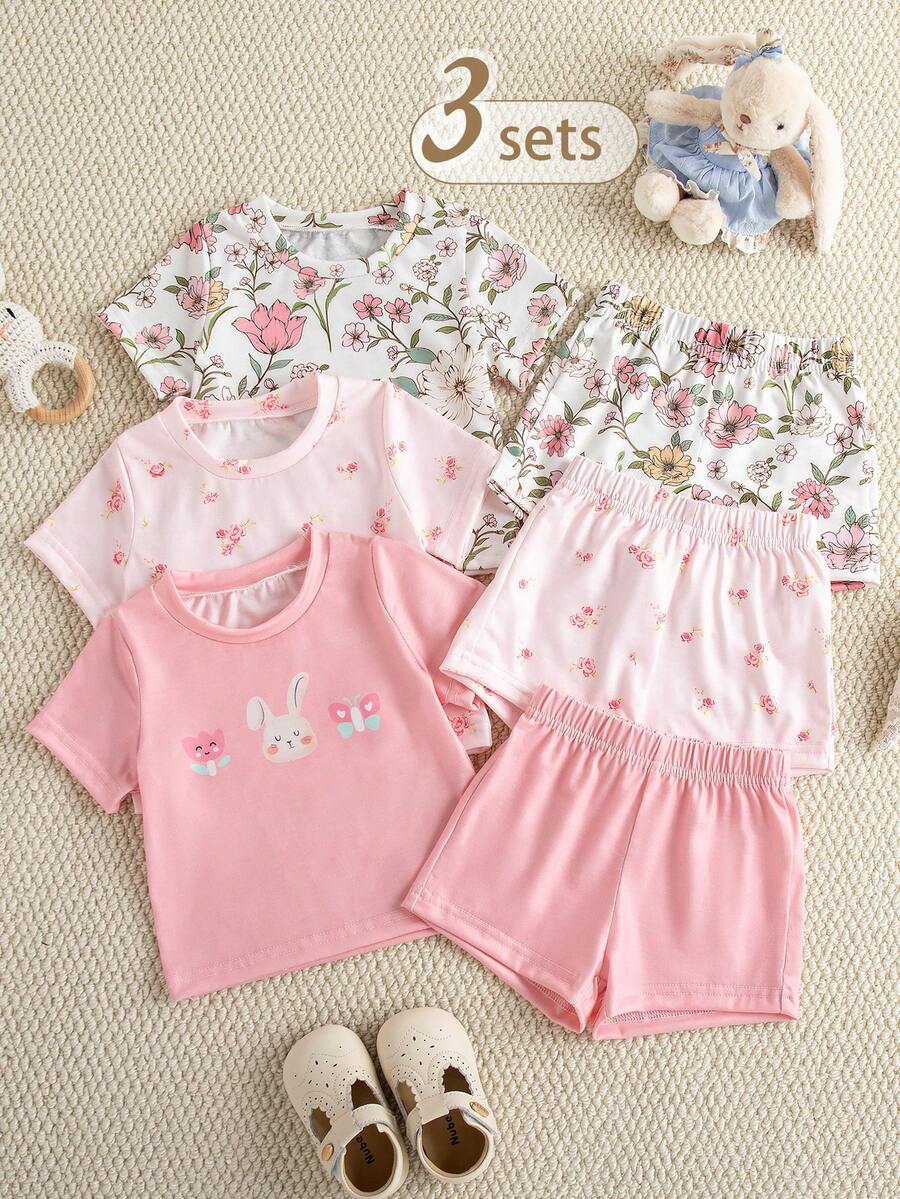 Souflis Souflis 6件套新生女婴可爱优雅碎花短袖上衣短裤套装,春夏款 - 彩色 - 查看 1