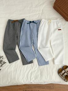 SHEIN 3件套男童休闲百搭裤，灰、白、蓝、白条纹，适合休闲外出和正式场合，春夏款 - 彩色 - 查看 6