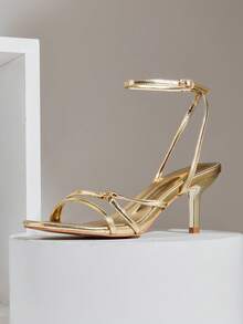 SHUZIA Women's Elegant Minimalist Round Toe Ankle Strap Stiletto Heel Sandals - Gold - View 5