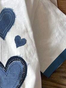 SHEIN قميص تي شيرت قصير الأكمام بياقة دائرية مناسب للفتيات، مطبوع برسومات قلوب وحروف، مناسب للصيف - متعدد الألوان - مشاهدة 6