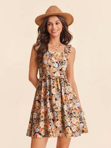 Coeurva Đầm nữ thời trang, thanh lịch, lãng mạn, in họa tiết, màu nâu. - màu nâu - Xem 6