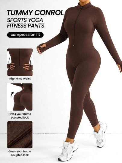 Rhythm Era Plus Size Seamless Coffee Color Sports Jumpsuit