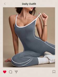 Eassivo Eassivo 女士时尚无缝交叉露背运动连体裤，夏季 - 灰色 - 查看 4