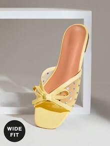 SHUZIA Sandal đế bằng lưới có nơ, dáng rộng, thoải mái dành cho nữ, thích hợp cho ngày Valentine. - Màu vàng - Xem 5