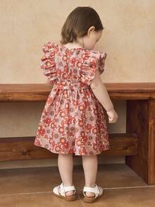 SHEIN 女婴碎花荷叶边休闲连衣裙 - 彩色 - 查看 2