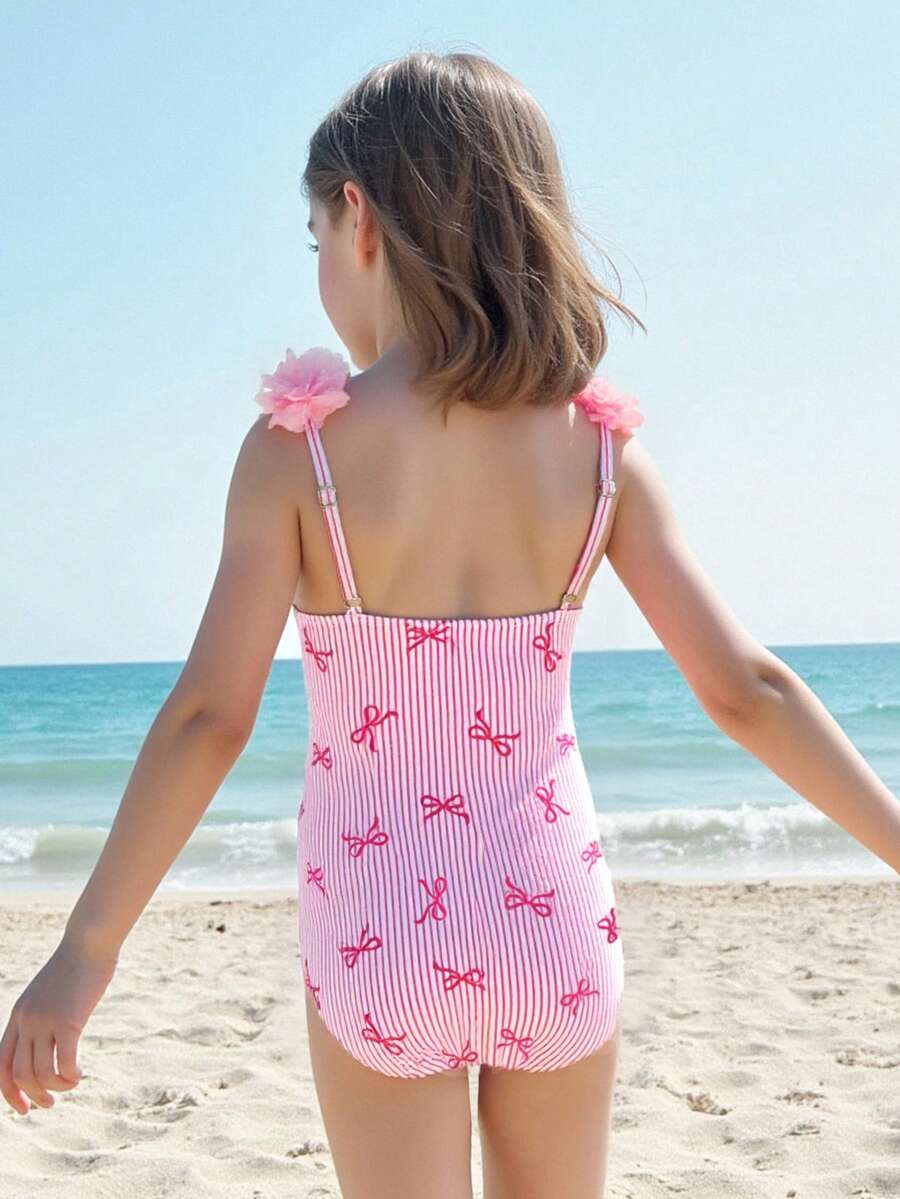 SHEIN Girls' Cute Bow Print One-Piece Swimsuit Swimsuit For Girls Girl Pink Swimwear Kids Swimsuit Young Girl Swimwear Kids Swimsuits Pink Pink Striped Swimsuit Kids Kids One Piece Swimsuit Kids Bow Print Swimsuit Tween Girl Swimsuit Pink Bow Swimsuit Kids Girls Pink Swimsuit Kids Bow Swimsuit Tween Swimsuit Flower Shoulder Swimsuit