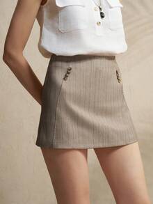Airaco Women's Button Design Casual Skirt Shorts With Lining - Camel - View 2