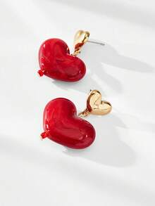 Maija Vintage Elegant Dripping Heart Shaped Earrings, Burgundy - Burgundy - View 5
