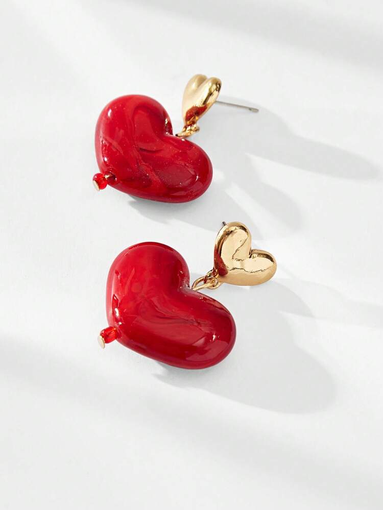 SHEIN Maija Vintage Elegant Dripping Heart Shaped Earrings, Burgundy