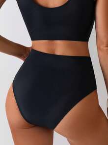 Swim Lushoire 1件装女士比基尼泳裤，欧美风格渐变印花高腰比基尼泳裤，适合夏季海滩穿着 - 彩色 - 查看 5