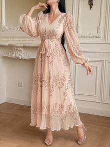 DAZY 闪亮亮片荷叶边连衣裙，女士闪亮连衣裙/吊带裙 - 粉色 - 查看 3