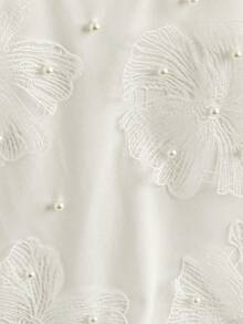 GlowEve 女士春夏针织弹力圆领无袖串珠3D花卉装饰奢华休闲优雅背心 - 白色 - 查看 3