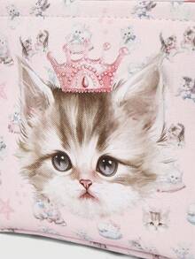 ROMWE Kawaii Cesto/canasta de lavandería de gran capacidad con estampado de labios y dibujos animados - Gato Corona - Ver 3