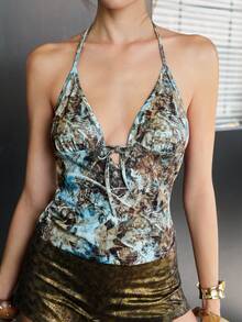 Rina Fox 女士叶子吊带深V性感修身吊带衫 - 彩色 - 查看 1