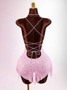 mini con lentejuelas y espalda descubierta para mujer - Rosa - Ver 5