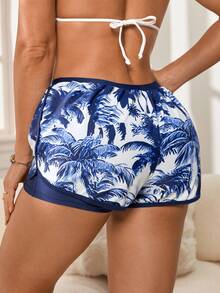 Swim Lushoire Women's Summer Beach Palm Tree Print Bikini Bottoms - Blue - View 2