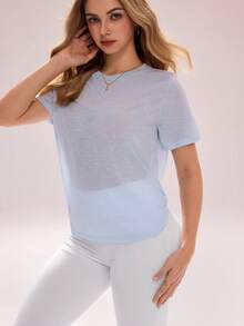 Sovereign Charm 女士基础款无袖瑜伽/健身短款上衣，适合户外活动和健身房穿着 - 藍色 - 查看 5