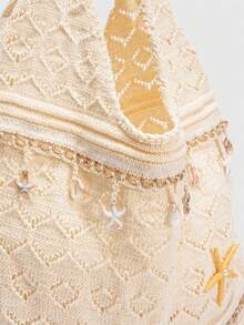 ROMWE Fairycore 1 件热带海洋沙滩度假风镂空编织米色女士单肩斜挎包，大容量旅行度假包 - 多色1 - 查看 7