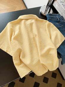SHEIN 1 chiếc áo sơ mi kẻ caro thường ngày đa năng cho bé gái - Màu vàng - Xem 2