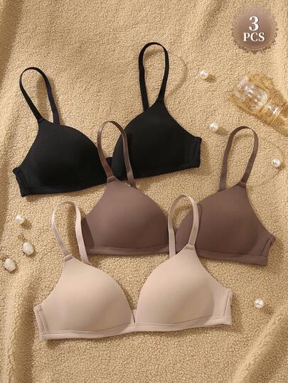 DesireSculpt 3pcs/Set Women's Wireless Comfortable Supportive V-Neck Bras