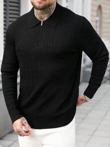 Manfinity Homme 男士休闲纯色针织衫，秋冬男士针织长袖春夏服装黑色毛衣，绞花针织毛衣男士Polo衫，男士针织衫，男士高尔夫球衫，男士服装在线春夏男士服装，男士针织衫，男士黑色Polo衫，男士针织Polo衫，男士拉链针织Polo衫，黑色长袖针织衫，男士针织衫，男士针织Polo衫，男士毛衣上衣，黑色长袖衬衫，男士黑色翻领衬衫 - 彩色 - 查看 4